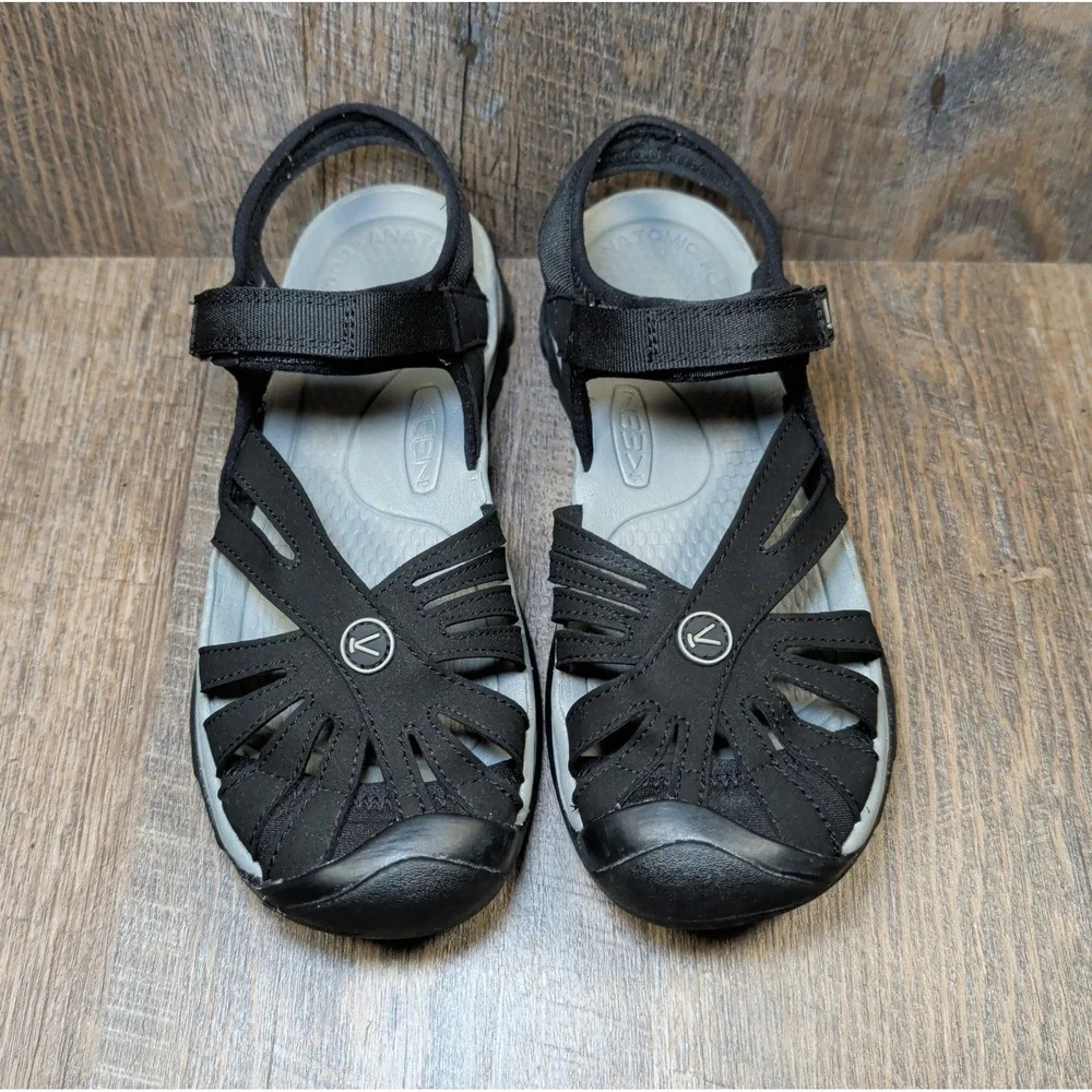 Keen Rose Sandals Womens Size 7 Black Adjustable Hook & Loop Strap Comfort